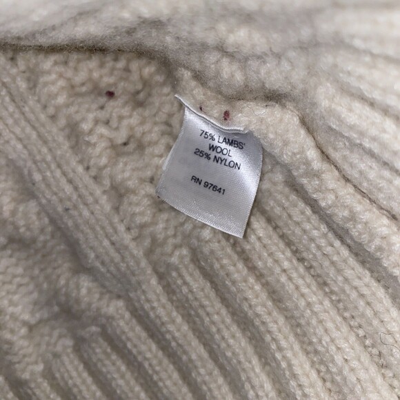 J Jill Lambs Wool sweater cable chunky fisherman S Ivory Nordic preppy Lagen - Picture 5 of 7